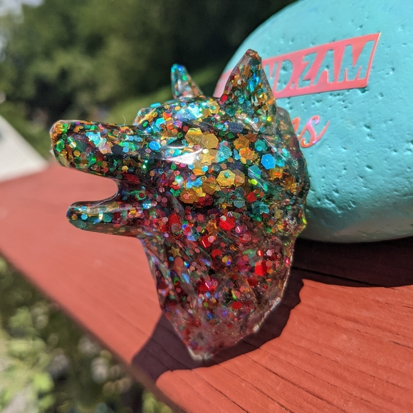 Hand Crafted Other - Huskie Wolf Magnet Resin Cute Gift Art Huskie Sparkle Shiny Handmade Colorful